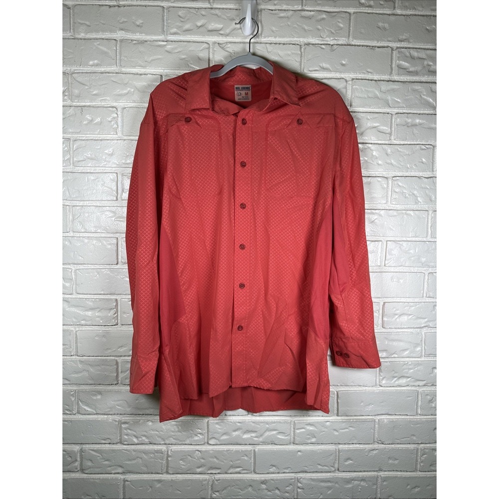 Reel Legends Men's Medium Dark Salmon Performance Fishing Button Up Shirt UV